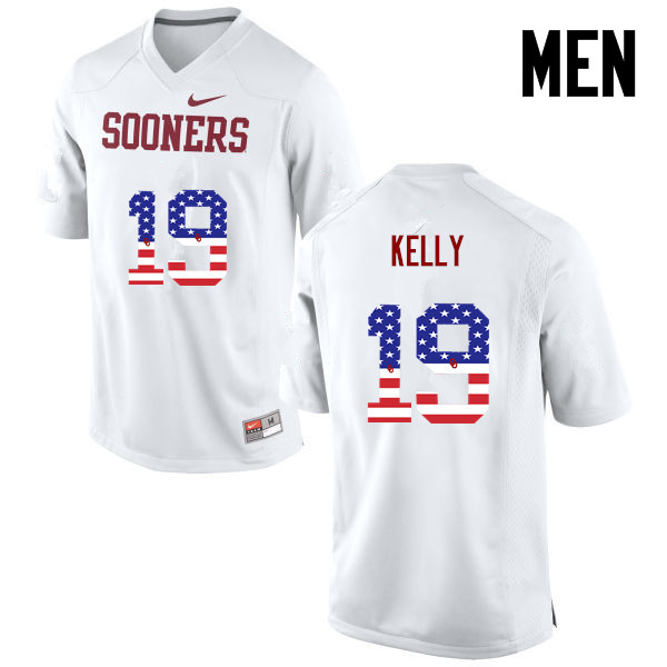 Men Oklahoma Sooners #19 Caleb Kelly College Football USA Flag Fashion Jerseys-White
